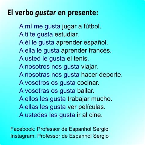 O Verbo Gustar Em Presente Palavras Em Espanhol Aprender Espanhol