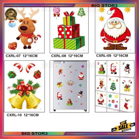 Jual Stiker Jendela Kaca Desain Snowflake Rusa Santa Clause Statis Tah