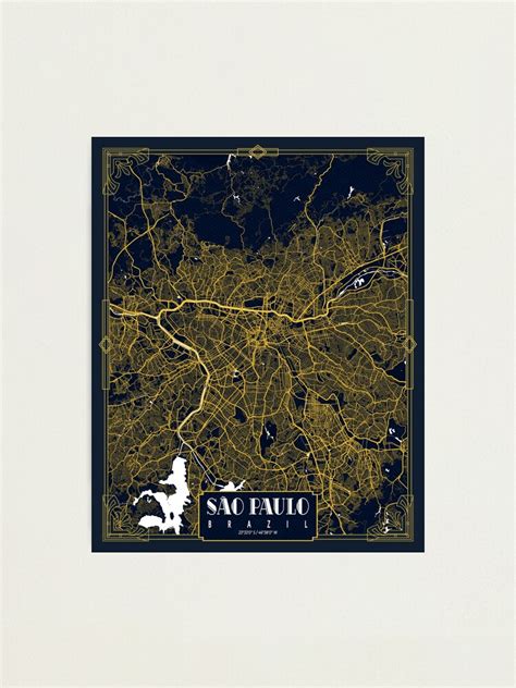 Lámina fotográfica Mapa de la ciudad de Sao Paulo de Brasil Gold Art