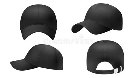 White Baseball Cap Mockup Set From Front Side And Back View Isolated