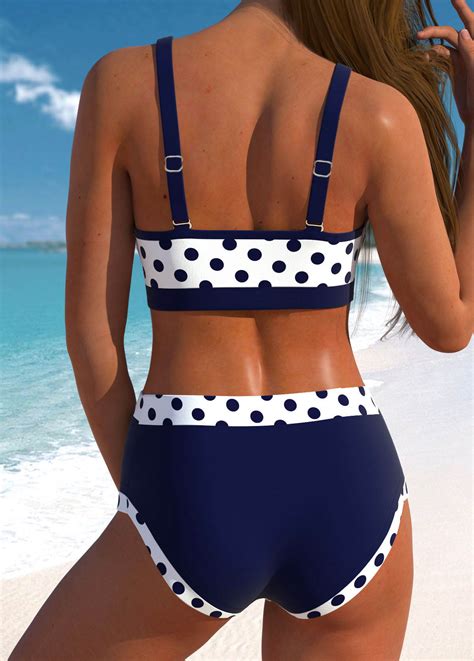 Patchwork Polka Dot Navy Bikini Top Modlily USD 14 99