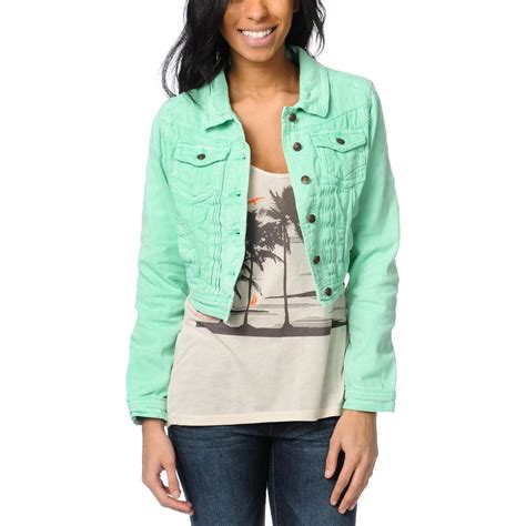 4995 Cropped Denim Jacket Denim Jacket Mint Green Jeans