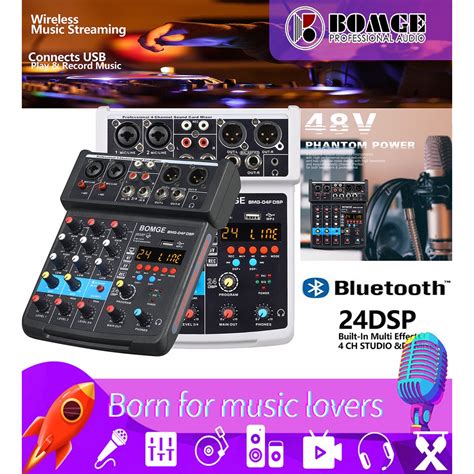 Bomge 4 Canal Mini Dj Mixer Interface De Som De Áudio Com Bluetooth Gravação Estéreo 48 V