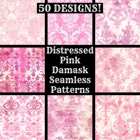 Distressed Pink Damask Seamless Digital Paper Printable Etsy