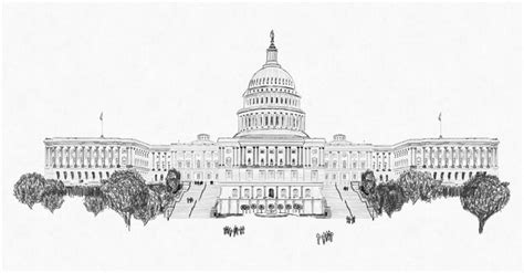 A beautifully detailed sketch of the US Capitol building drawn by Markus Kluppel. Landscape ...