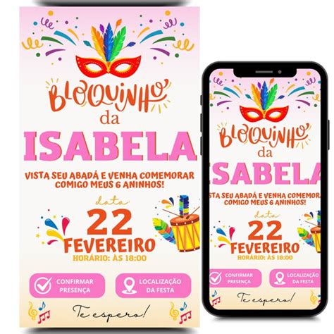 Convite Bloquinho De Carnaval Menina Virtual Produtos Elo7