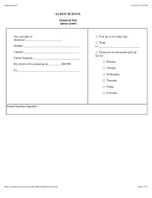 Fillable Online Early Dismissal Note Form Fill Out And Sign Printable