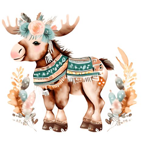 Adorable Cute Moose In Native Outfit · Creative Fabrica