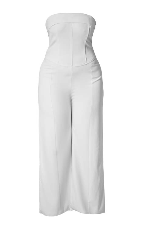 Premium Plus White Woven Bandeau Wide Leg Jumpsuit Plus Size