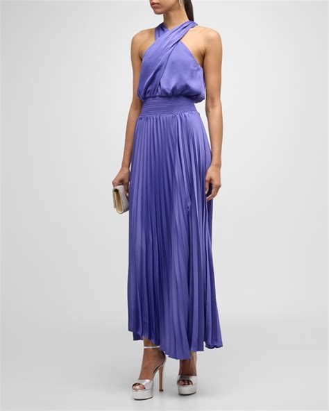 Ramy Brook Arina Pleated Halter Midi Dress Neiman Marcus