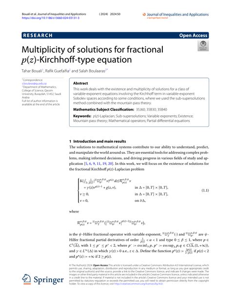 Pdf Multiplicity Of Solutions For Fractional Pz Kirchhoff Type Equation