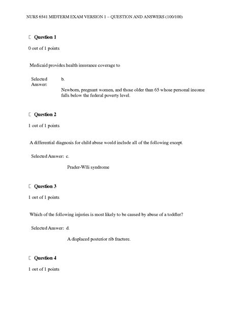 SOLUTION Nurs 6541 Midterm Exam Version 1 Question And Answers A