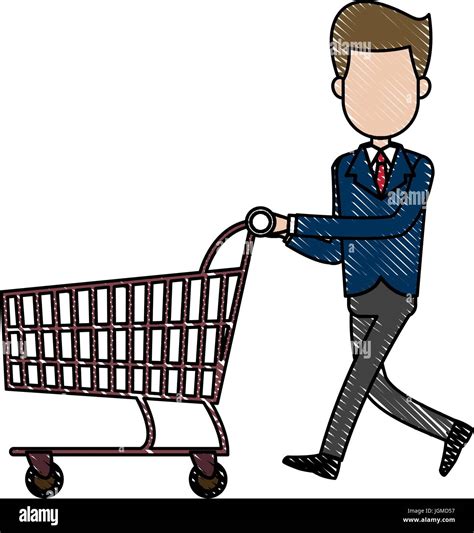 Businessman Character Push Shopping Cart Stock Vector Image And Art Alamy