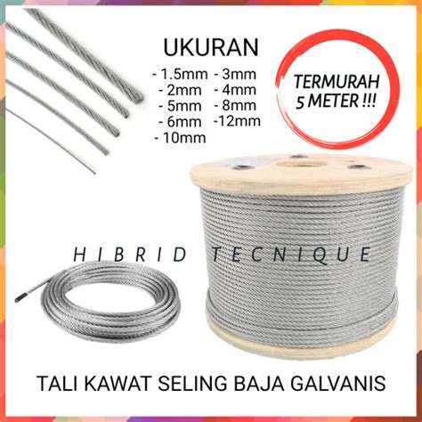 Promo Tali Kawat Seling Baja Galvanis Wire Rop Sling 1 2 3 4 5 6 8 10