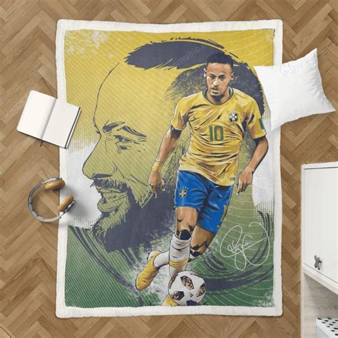 Neymar Jr Brasil Football Pop Art Sherpa Fleece Blanket Fitjiva Art