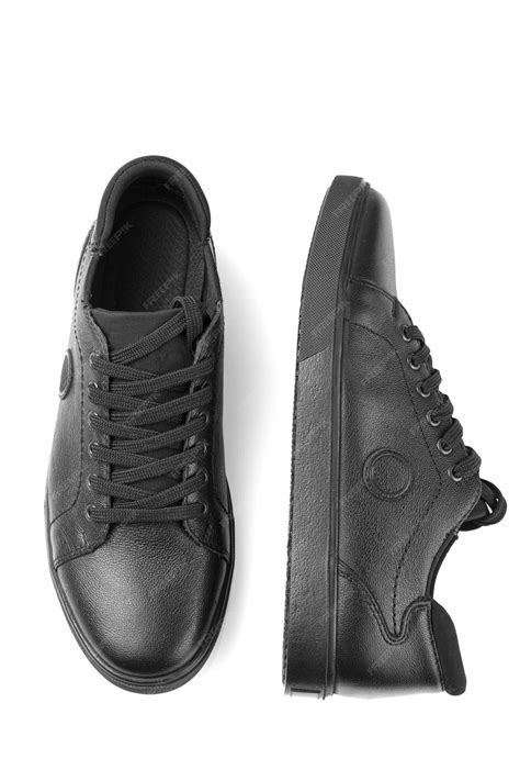 Premium Photo Black Leather Sneakers On A White Background Closeup