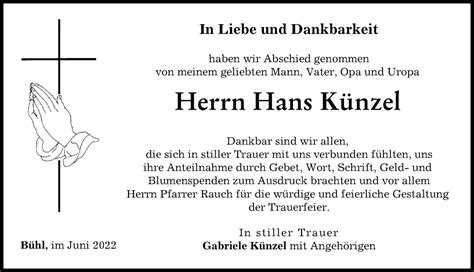 Traueranzeigen von Hans Künzel Augsburger Allgemeine Zeitung