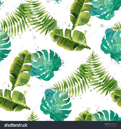 Tropical Leaves Seamless Floral Background Isolated Stock Vector