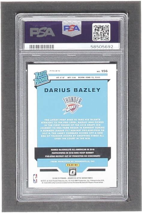 Darius Bazley 2019 20 Panini Donruss Optic Purple Rated Rookie RC 156