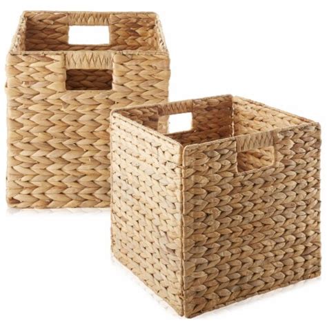 12 X 12 Water Hyacinth Storage Baskets Natural Set Of 2 12 X 12