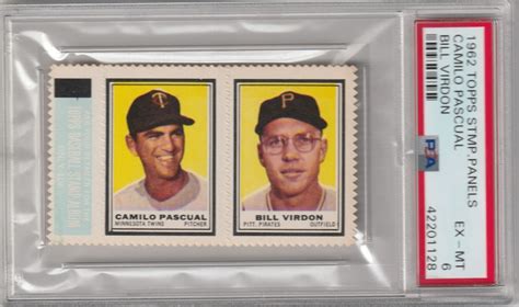 1962 Topps Intact Stamp Panel With Tab Camilo Pascual And Bill Virdon