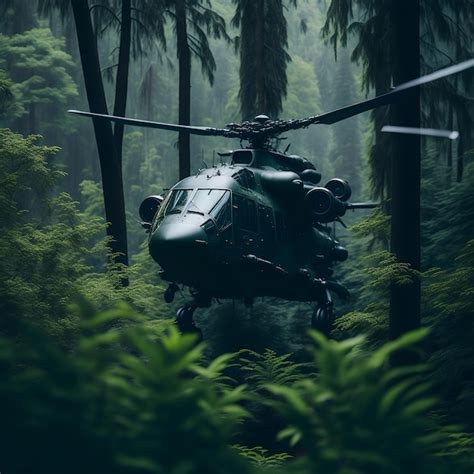 Helic Ptero Militar Voando Sobre Uma Floresta Verde Ou Selva Generative