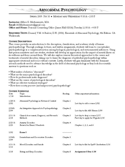 Course Syllabus - Abnormal Psychology | PDF | Psychopathology ...