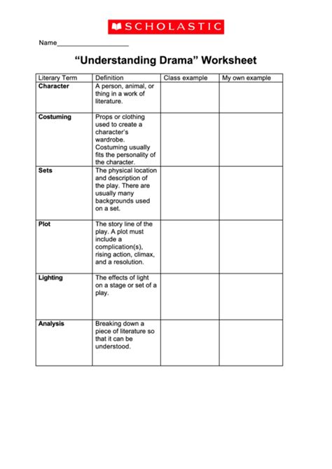 Understanding Drama Worksheet Printable Pdf Download