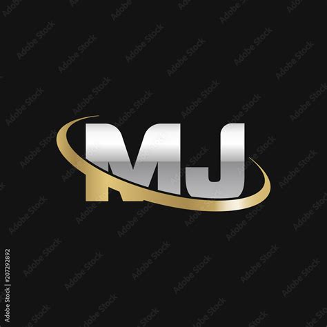 Initial Letter Mj Overlapping Swoosh Ring Logo Silver Gold Color On