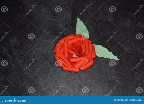 Red Origami Rose Blossom - Paper Art on Textured Background Stock Image ...