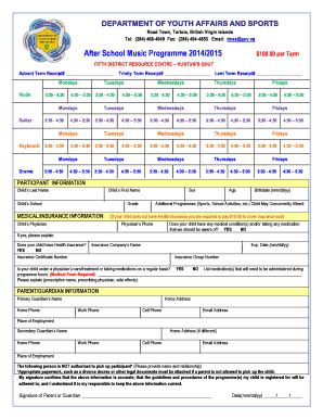 Fillable Online Bvi Gov After School Music Application Form 2014