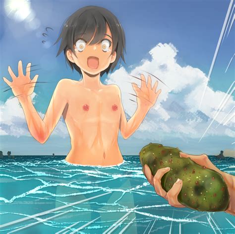 Rule 34 1boy 1girls Female Flat Chest Male Nipples Sea Cucumber Speedo Swimsuit Tomboy Water