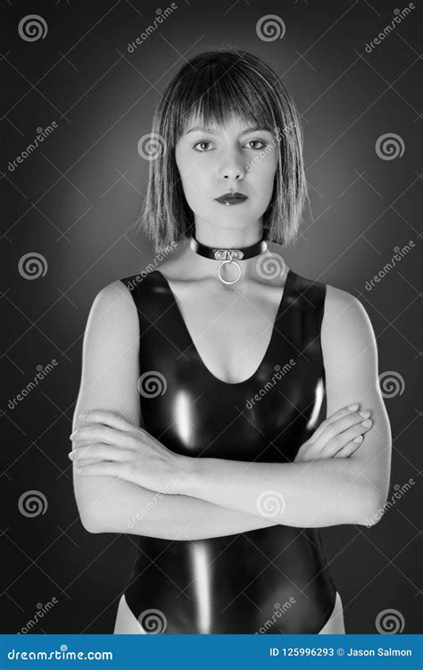 Woman In Latex Stock Image Image Of Bondege Black 125996293