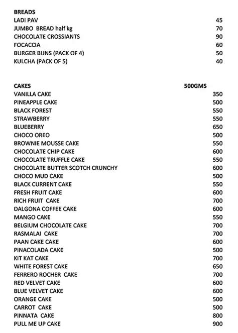 Menu At Bakery Kingdom Gurugram