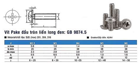 VÍT INOX PAKE ĐẦU TRÒN LIỀN LONG ĐEN DIN GB9074 5BULONG INOX THIÊN PHÚ