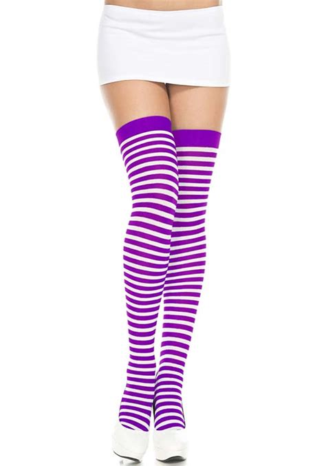 Music Legs Opaque Striped Purple White Thigh High Buy Online Australia