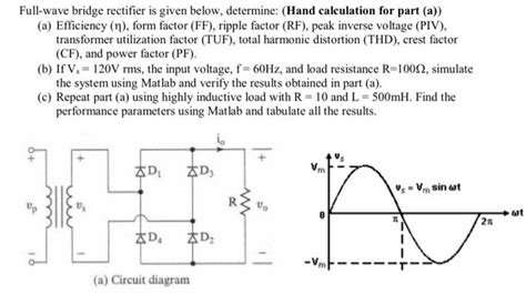 Solved Full-wave bridge rectifier is given below, determine: | Chegg.com