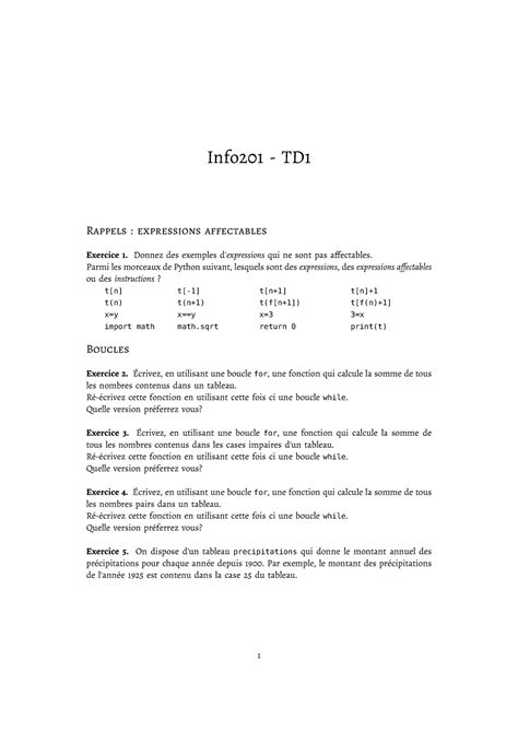 Td Td Info Td Rappels Expressions Affectables Exercice