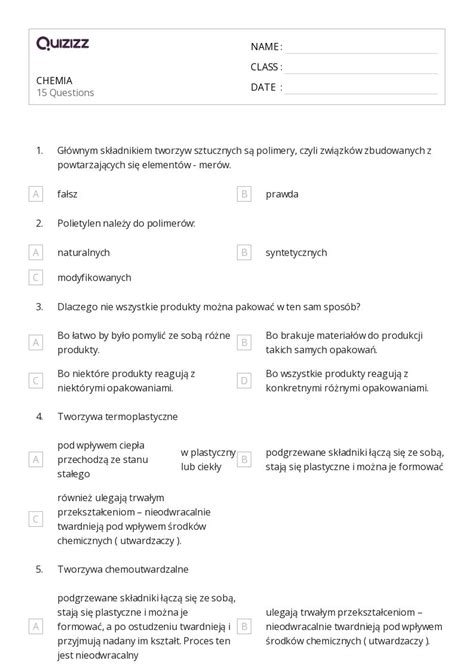 Ponad 50 Chemia Arkuszy Roboczych Dla Klasa 9 W Quizizz Darmowe I Do