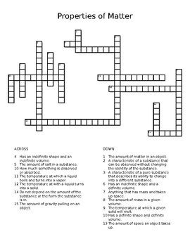 Properties Of Matter Crossword Puzzle By Smiles In Science Tpt