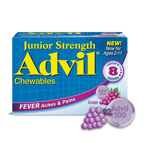 Children's Advil Junior Pain and Fever Relief Chewable Tablets, Grape ...