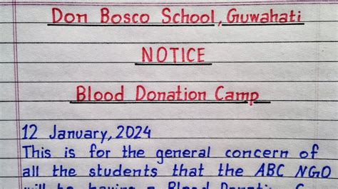 Notice Blood Donation Camp Notice Writing How To Write A Notice