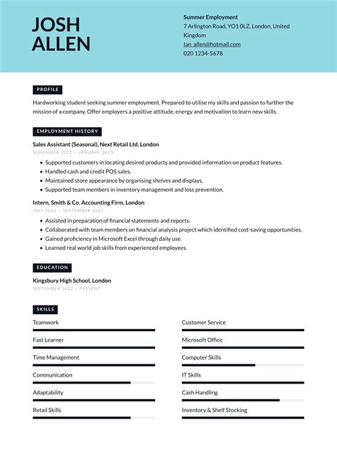 Teenager CV Examples UK Templates 2025 Resume Io