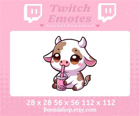 Twitch Discord Emote Cute Chibi Brown Cow Emotes Drinking Boba Tea