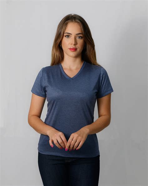 Camiseta Azul Marinho Mescla Baby Look Feminina Pv Lasfer Store Moda