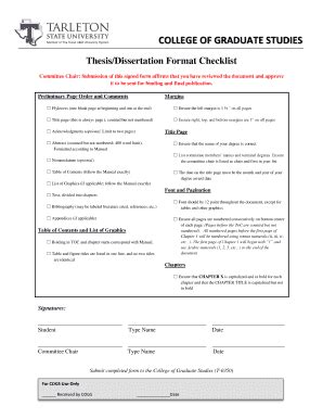 Fillable Online Tarleton Thesis Dissertation Format Checklist