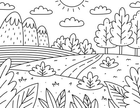 landscape line drawing easy for kids 2