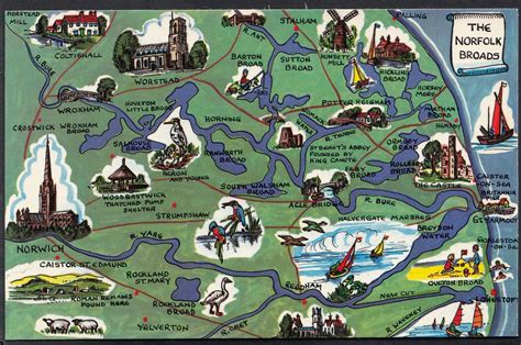 Norfolk Postcard Map Of Norfolk And The Norfolk Broads Dr253 United