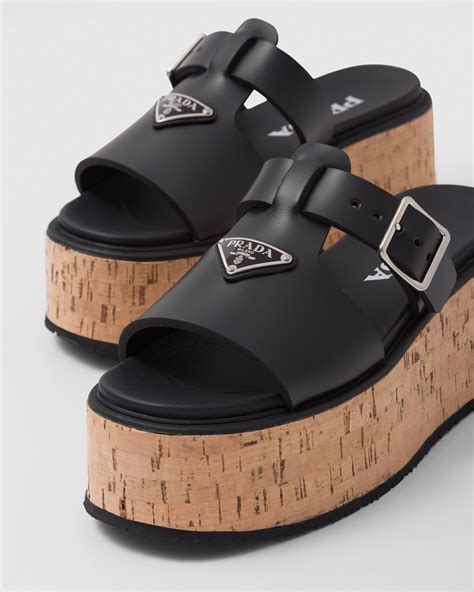 Black Rubber Wedge Platform Sandals Prada