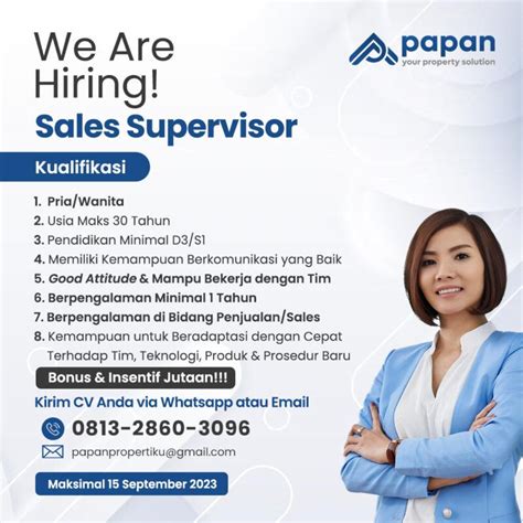 Lowongan Kerja Sales Supervisor Customer Relation Officer Sales